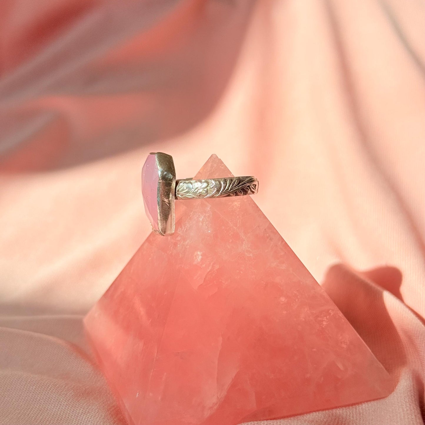 Till Death Do Us Part Coffin Ring in Rose Quartz size 8