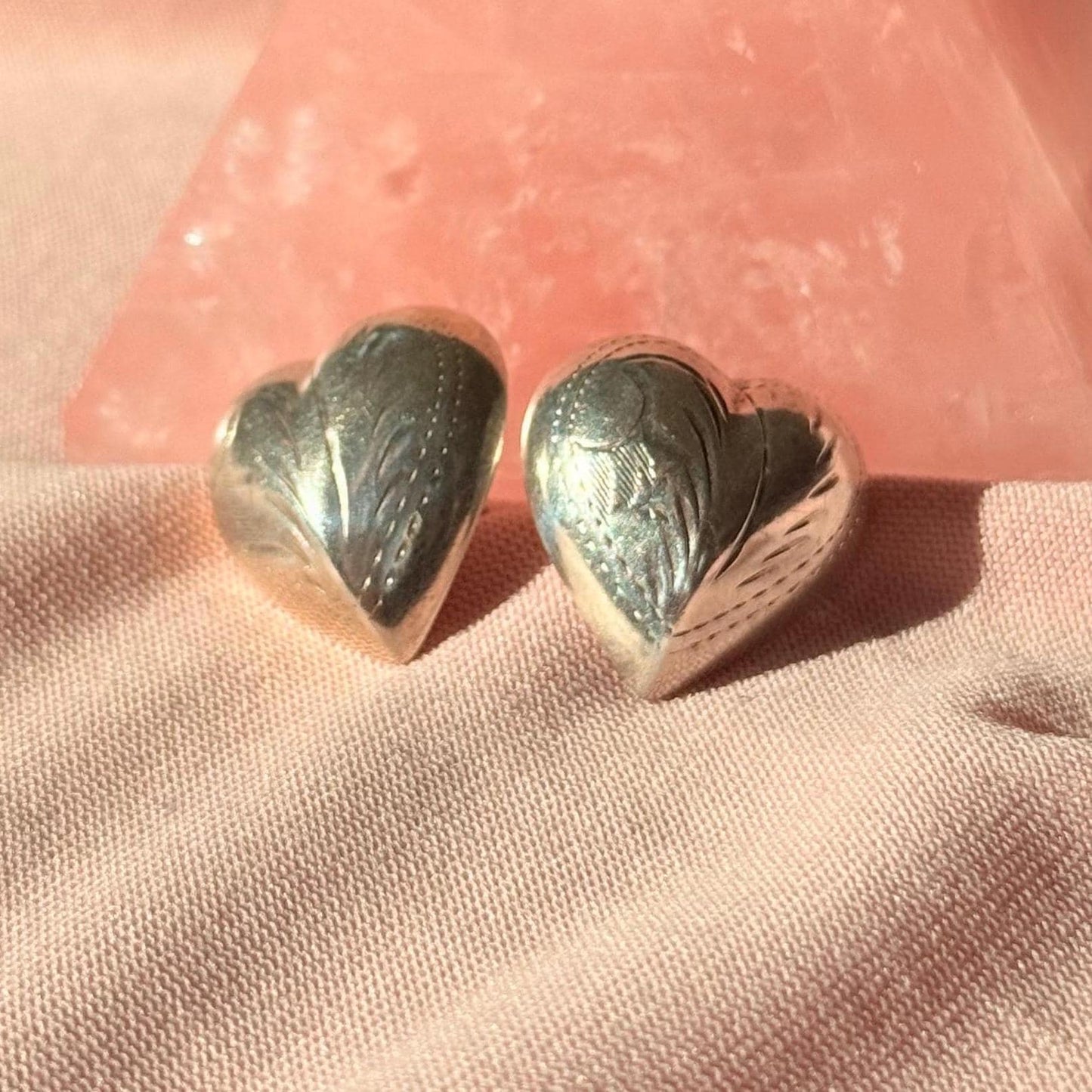 Vintage Puffy Heart Studs in Sterling Silver