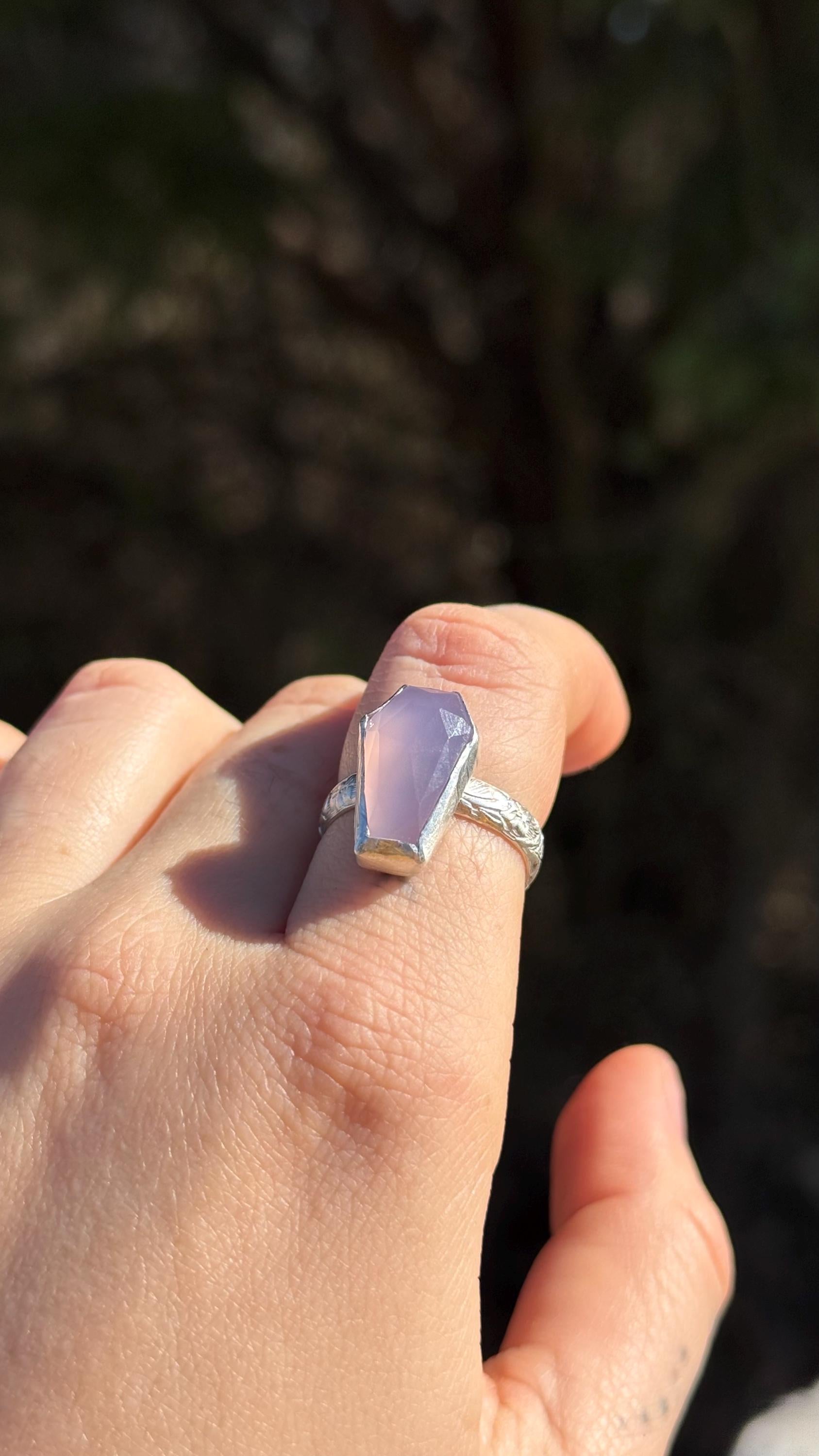 Till Death Do Us Part Coffin Ring in Rose Quartz size 8