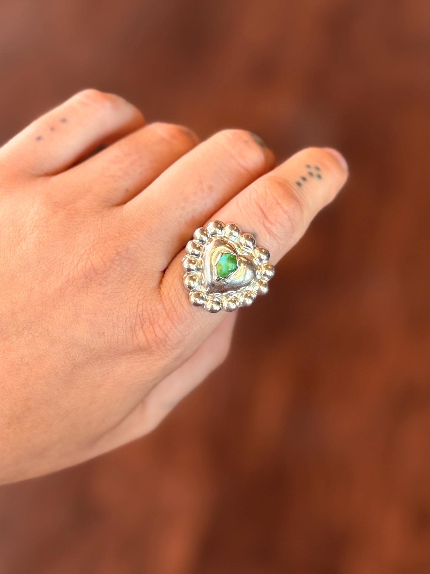 Puffy Heart Ring with Sonoran Gold Turquoise Sterling • Size 8