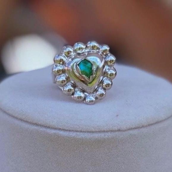 Puffy Heart Ring with Sonoran Gold Turquoise Sterling • Size 8
