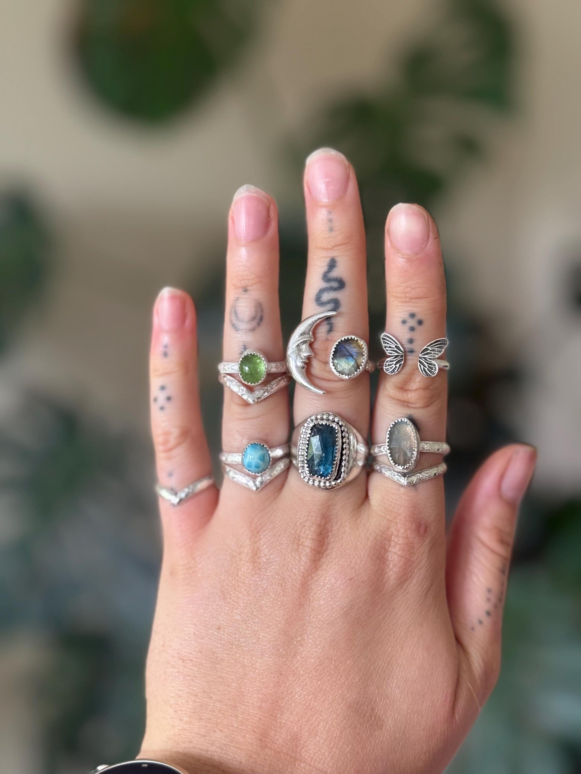 Green Tourmaline Stacking Ring Set size 6