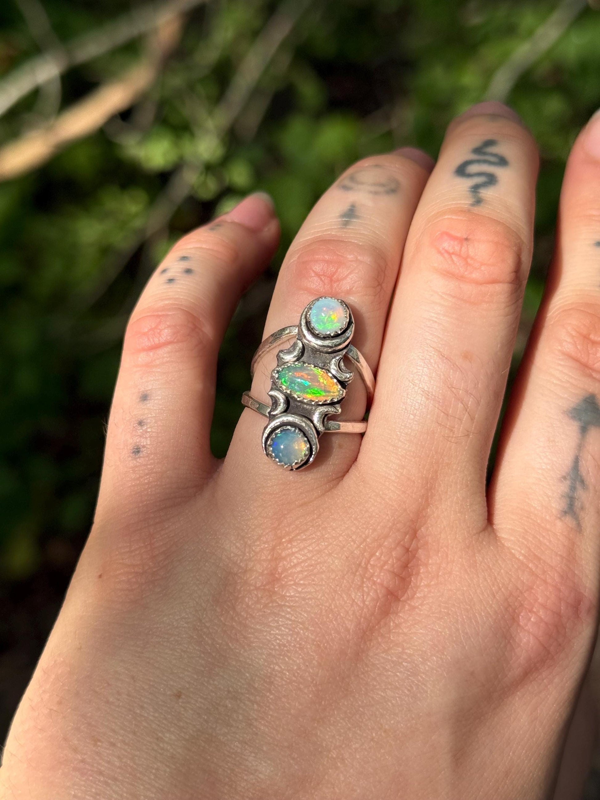 Three Faced Goddess Opal Ring size 6.5 • Welo Opal • Opal Moon ring