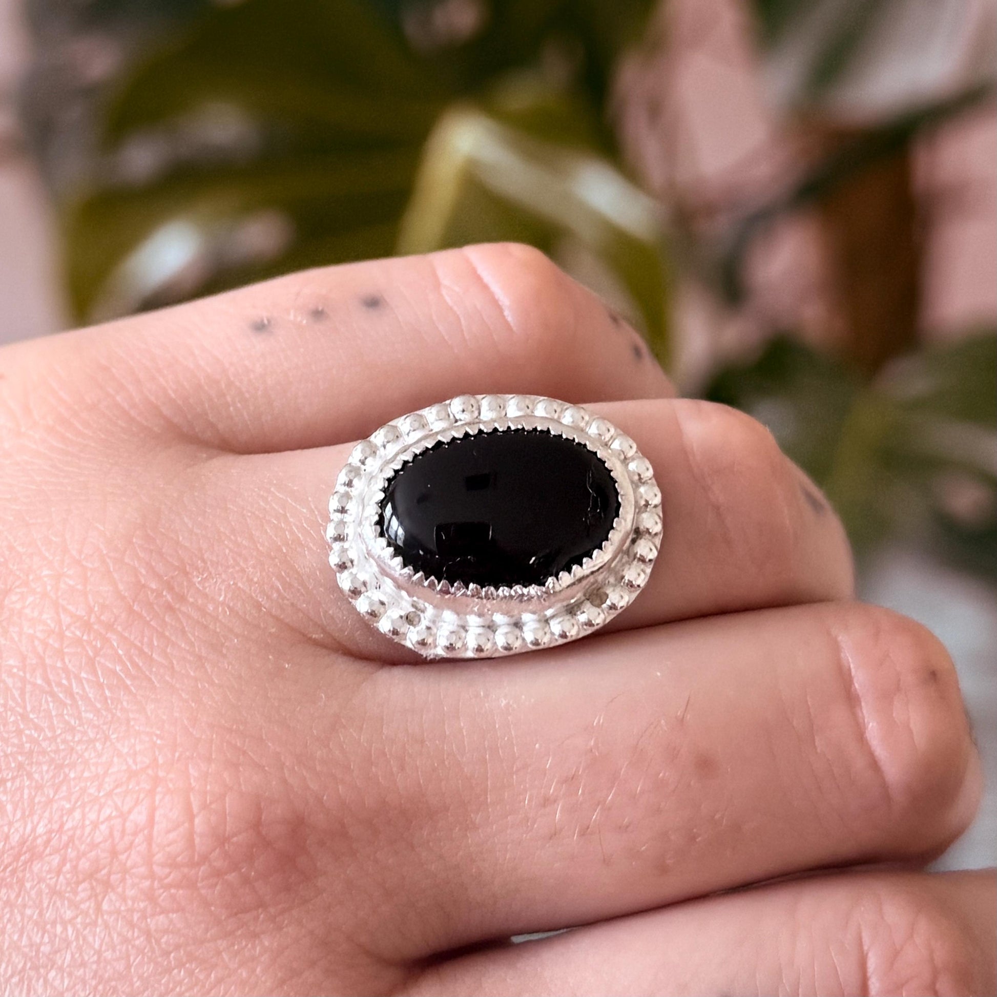 Southwestern Onyx Ring size 6.5 in silver