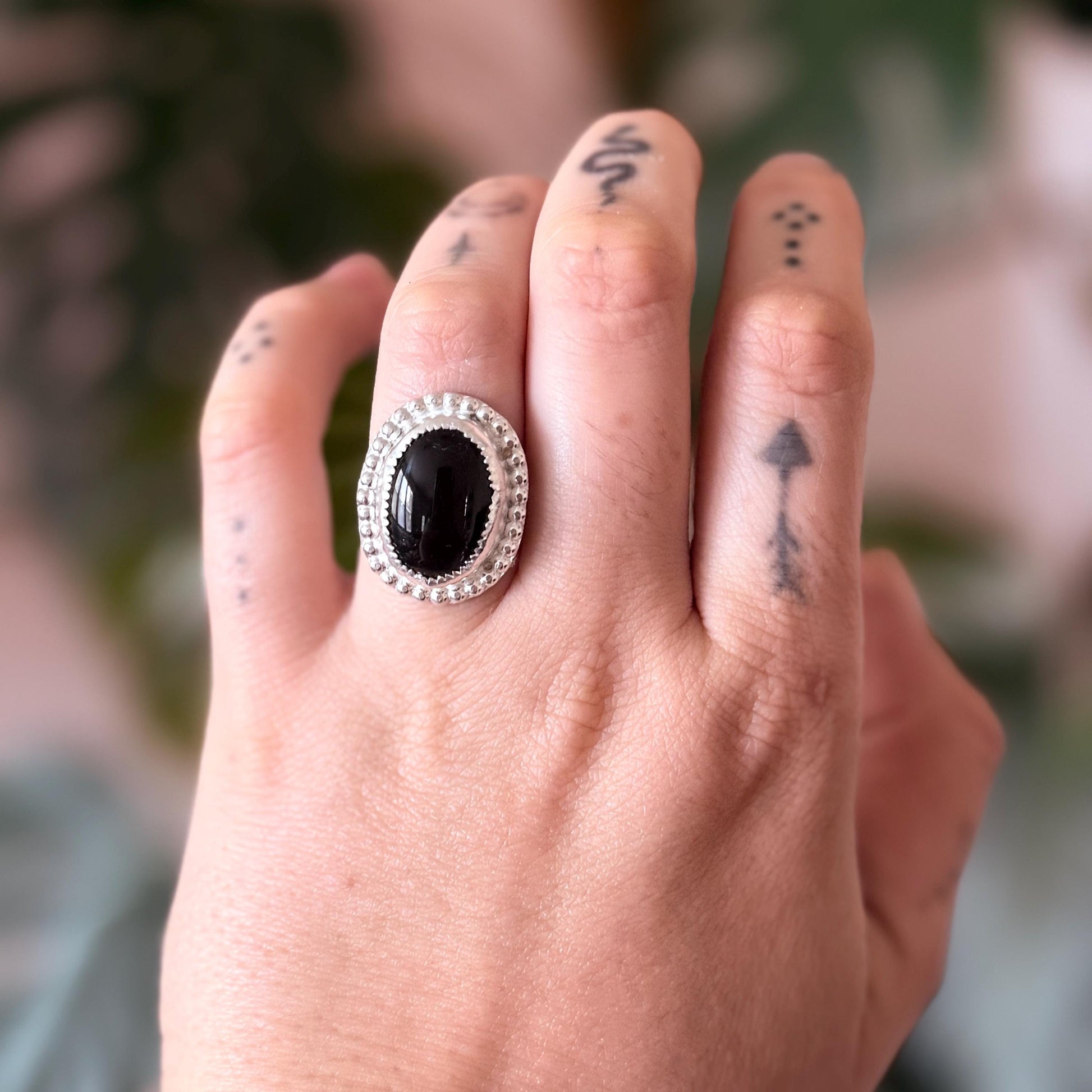 Southwestern Onyx Ring size 6.5 in silver