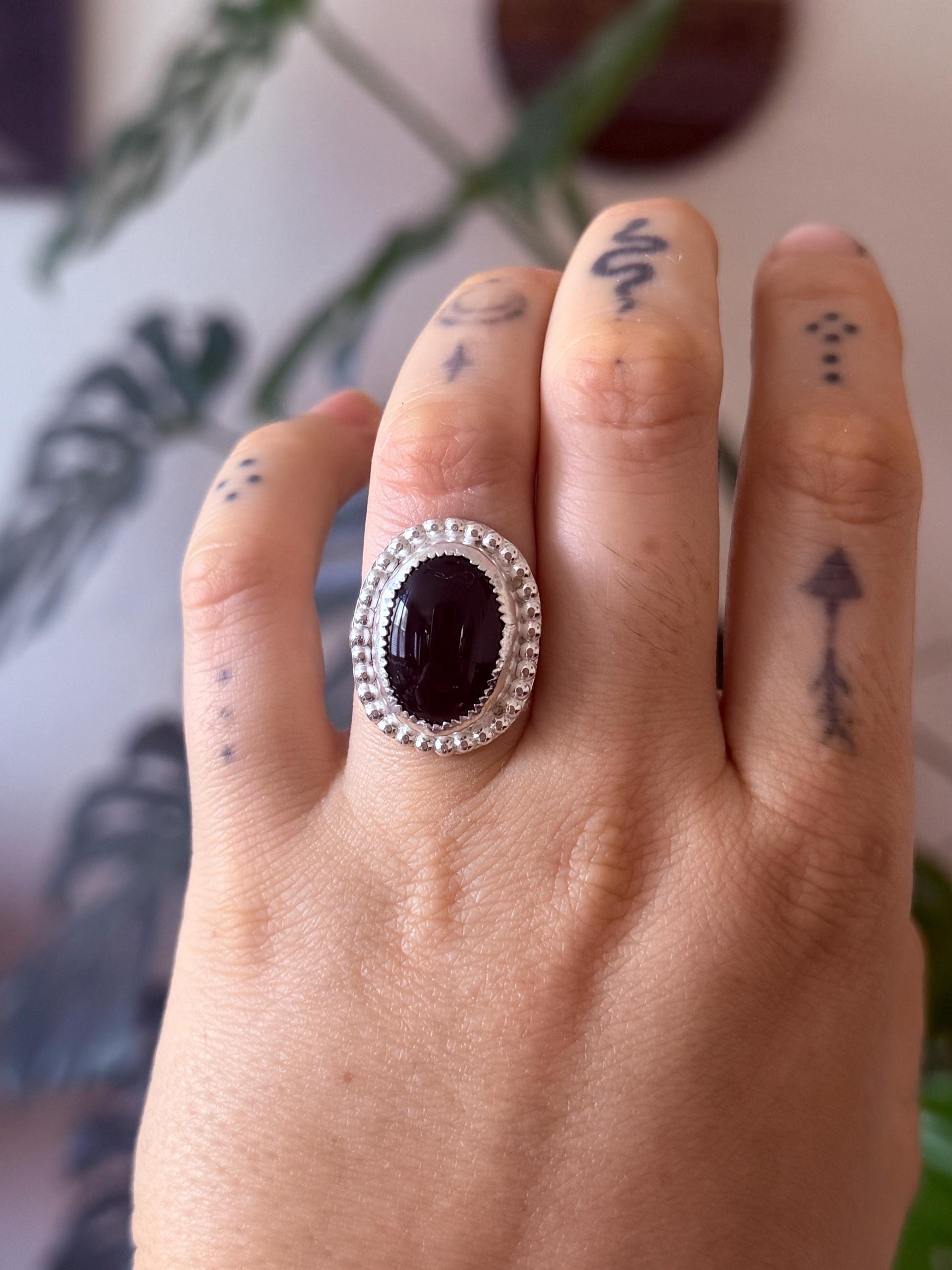 Southwestern Onyx Ring size 6.5 in silver
