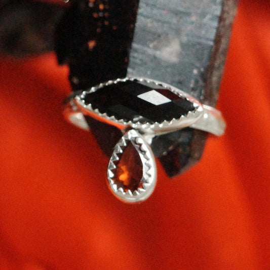 Onyx and Garnet Tears Ring size 6.5