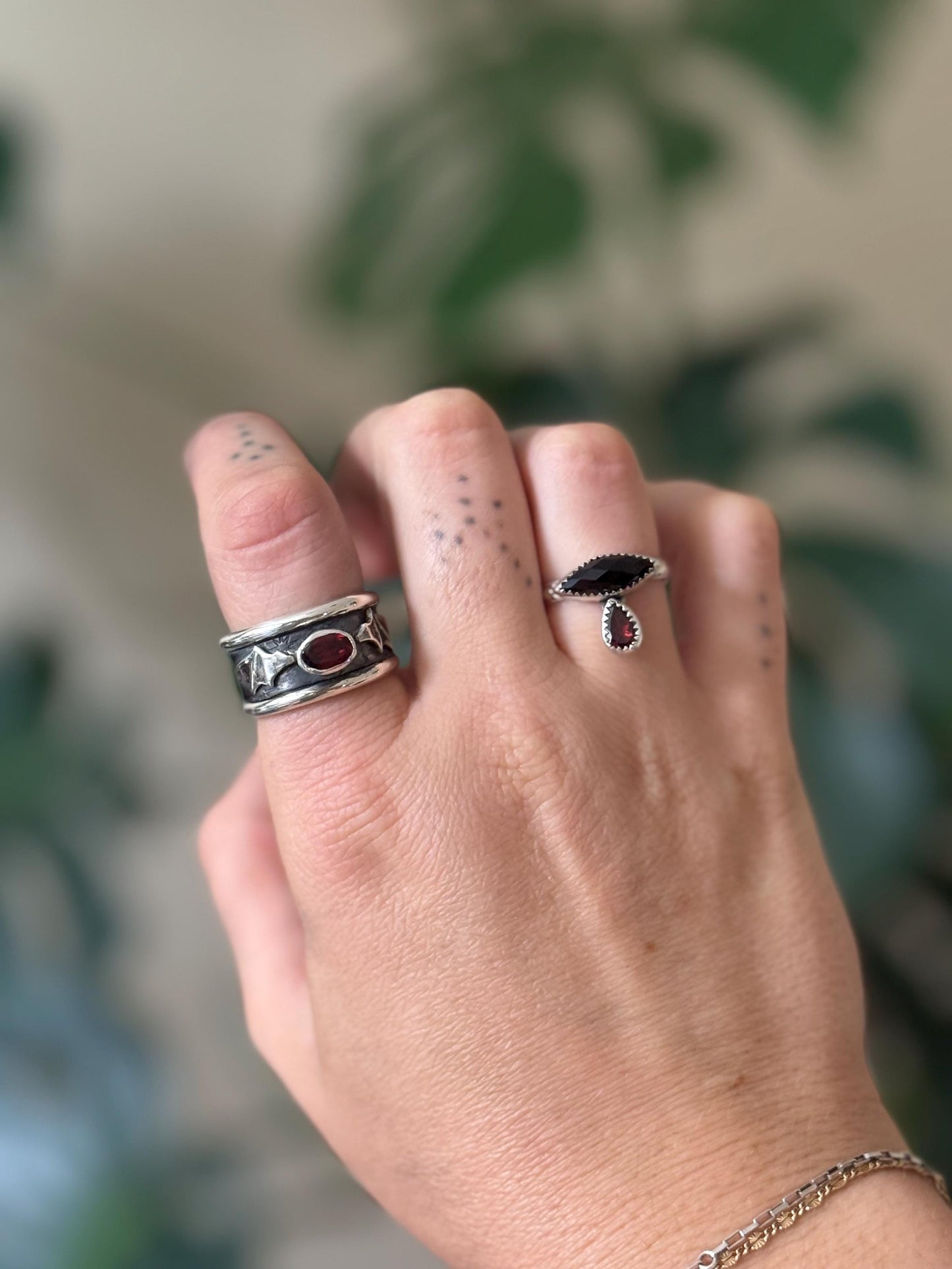 Onyx and Garnet Tears Ring size 6.5
