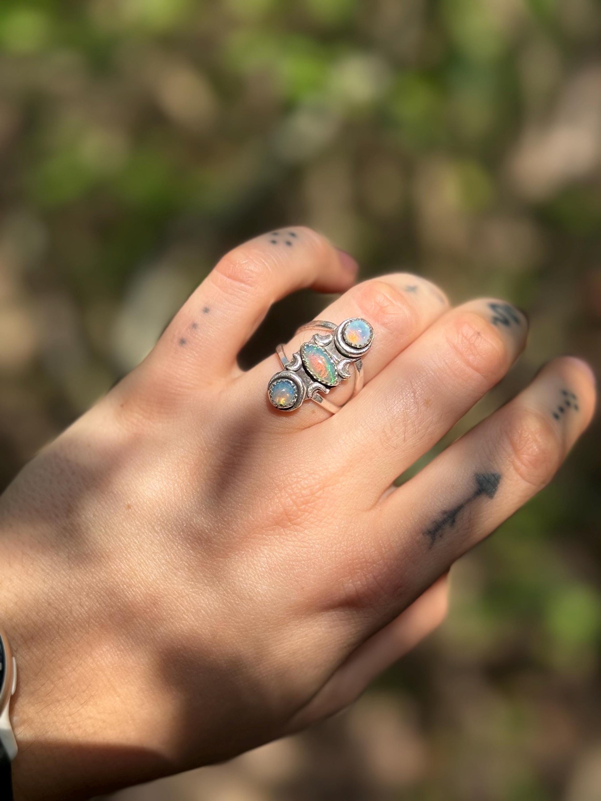 Three Faced Goddess Opal Ring size 6.5 • Welo Opal • Opal Moon ring