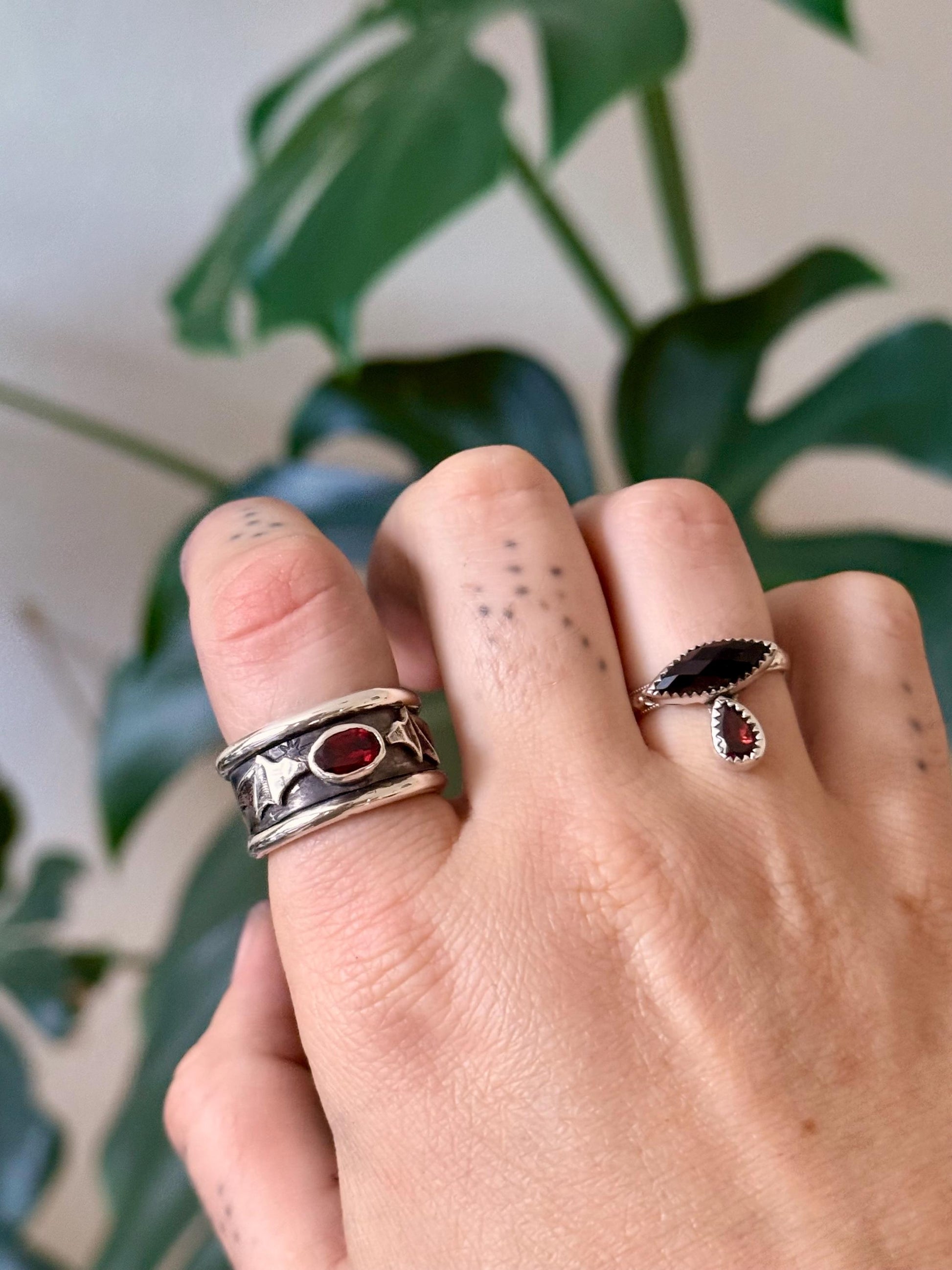 Onyx and Garnet Tears Ring size 6.5