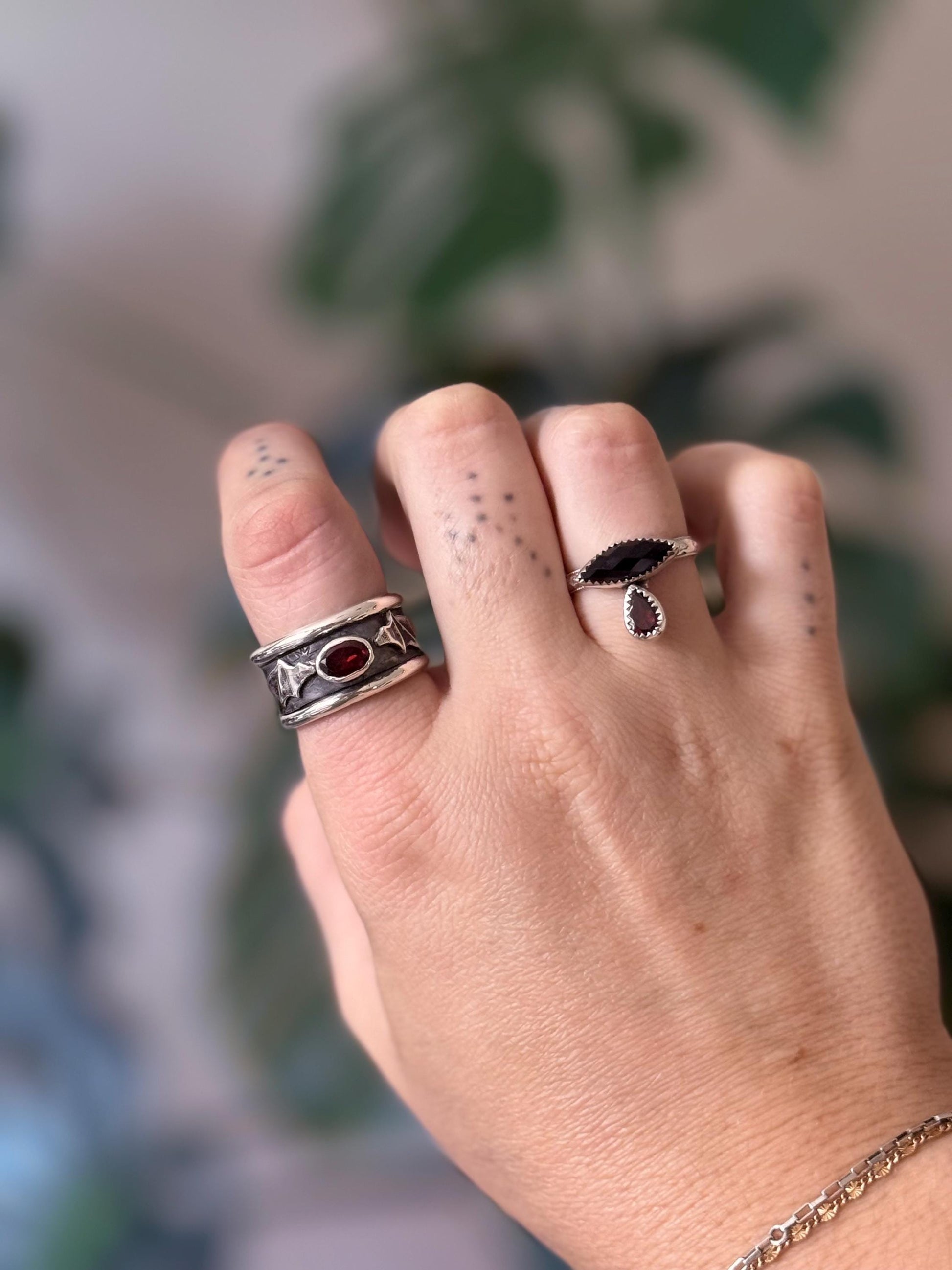 Onyx and Garnet Tears Ring size 6.5