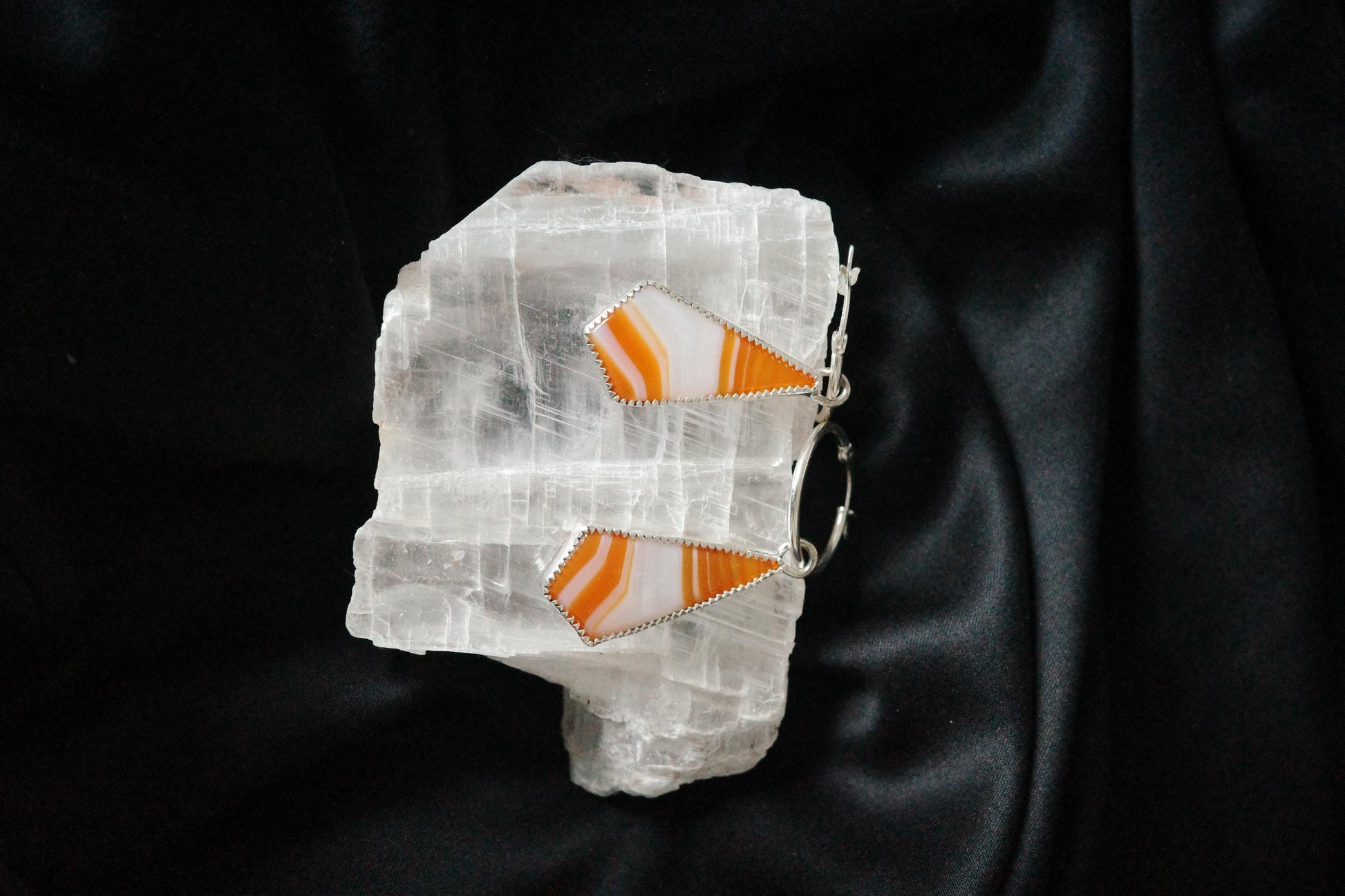Candy Corn Agate Hoops in Silver