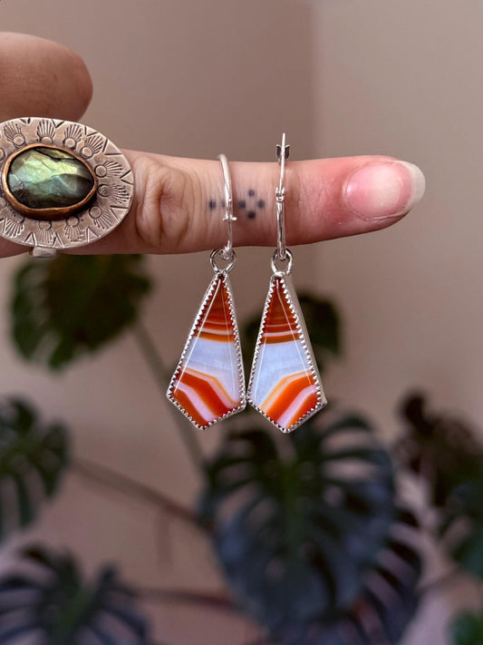 Candy Corn Agate Hoops in Silver
