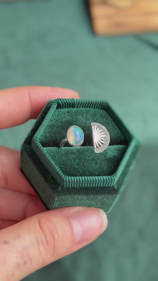 Black Opal Floral Ring size 8