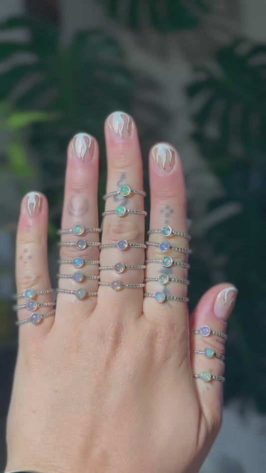 Opal Stacking Rings • Sterling Welo opal ring • size 5 to 10