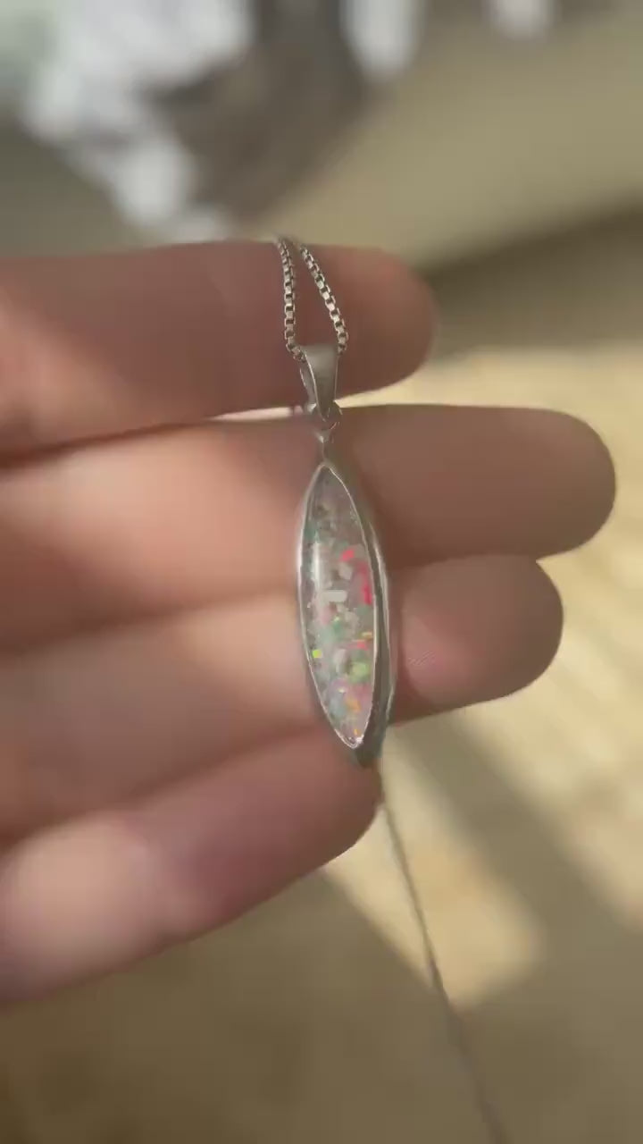 Marquise Opal Inlay Necklace in sterling Silver