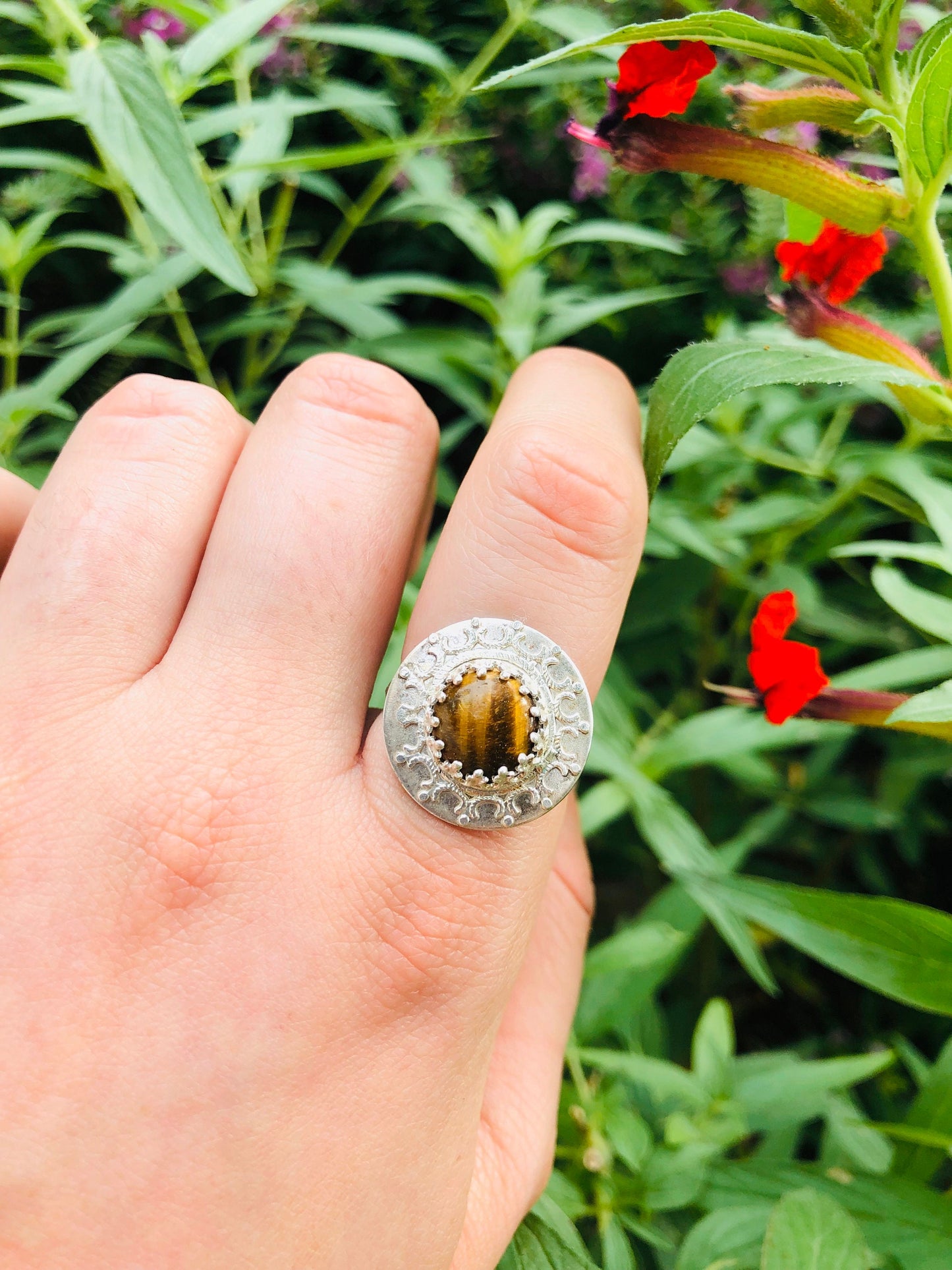 Mandala Tiger Eye Ring size 7.5