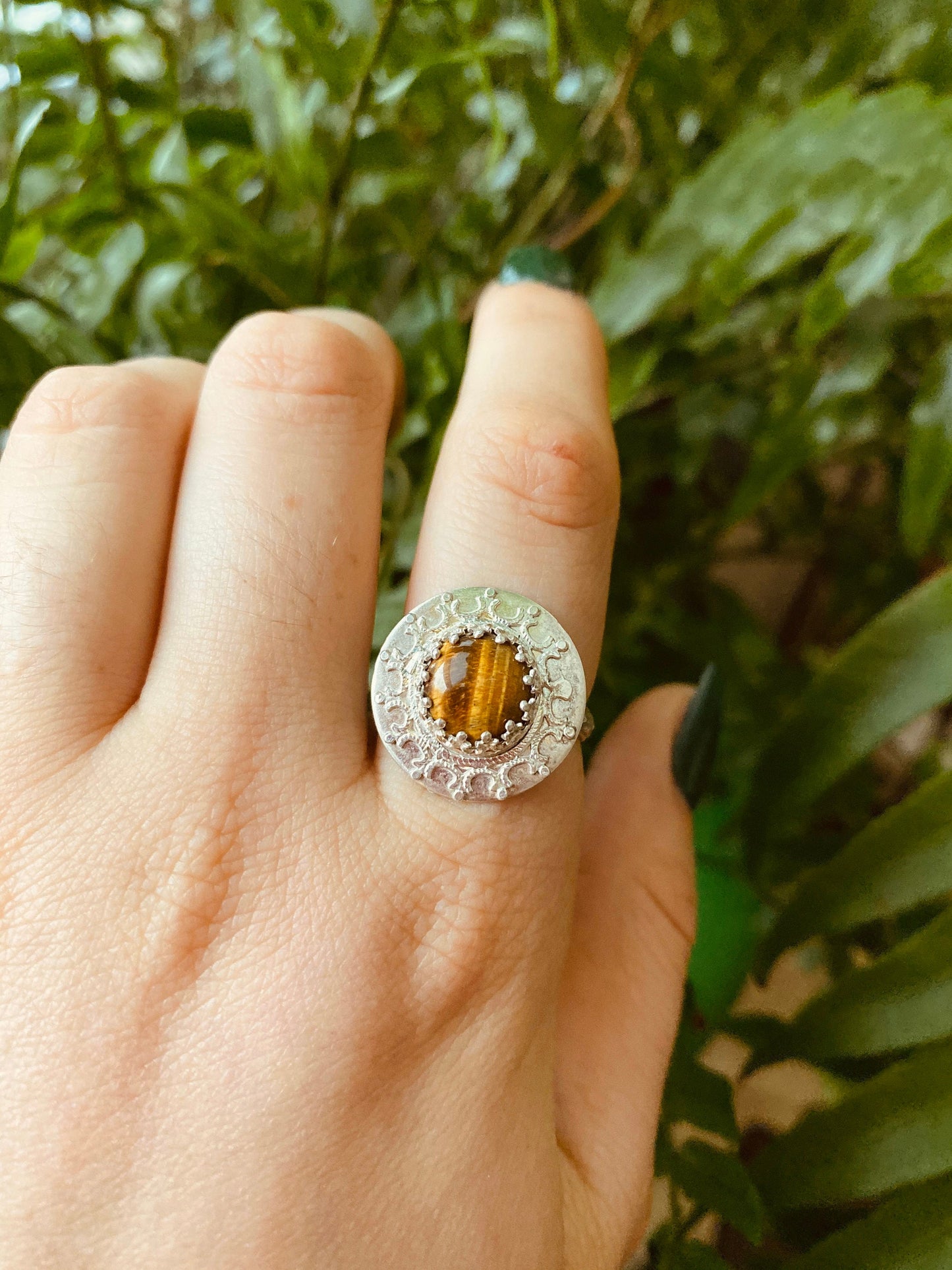 Mandala Tiger Eye Ring size 7.5