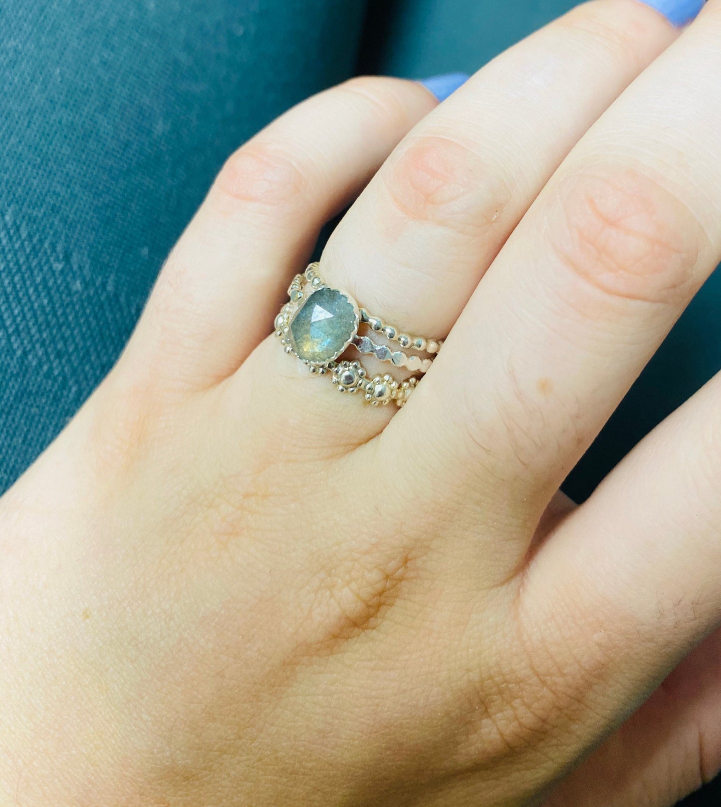 Rose Cut Labradorite Stackable Ring • Sterling silver • All sizes available