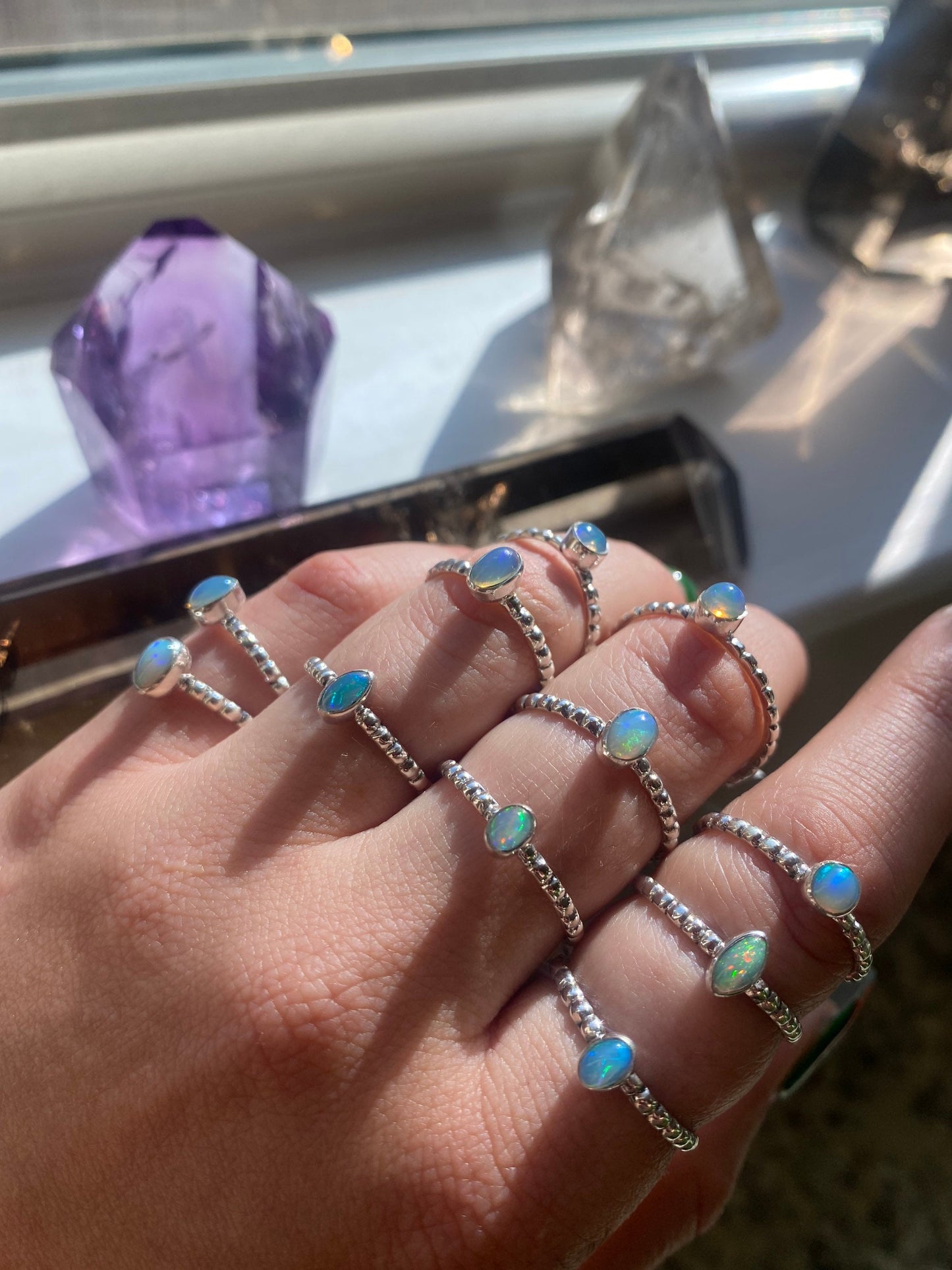 Opal Stacking Rings • Sterling Welo opal ring • size 5 to 10