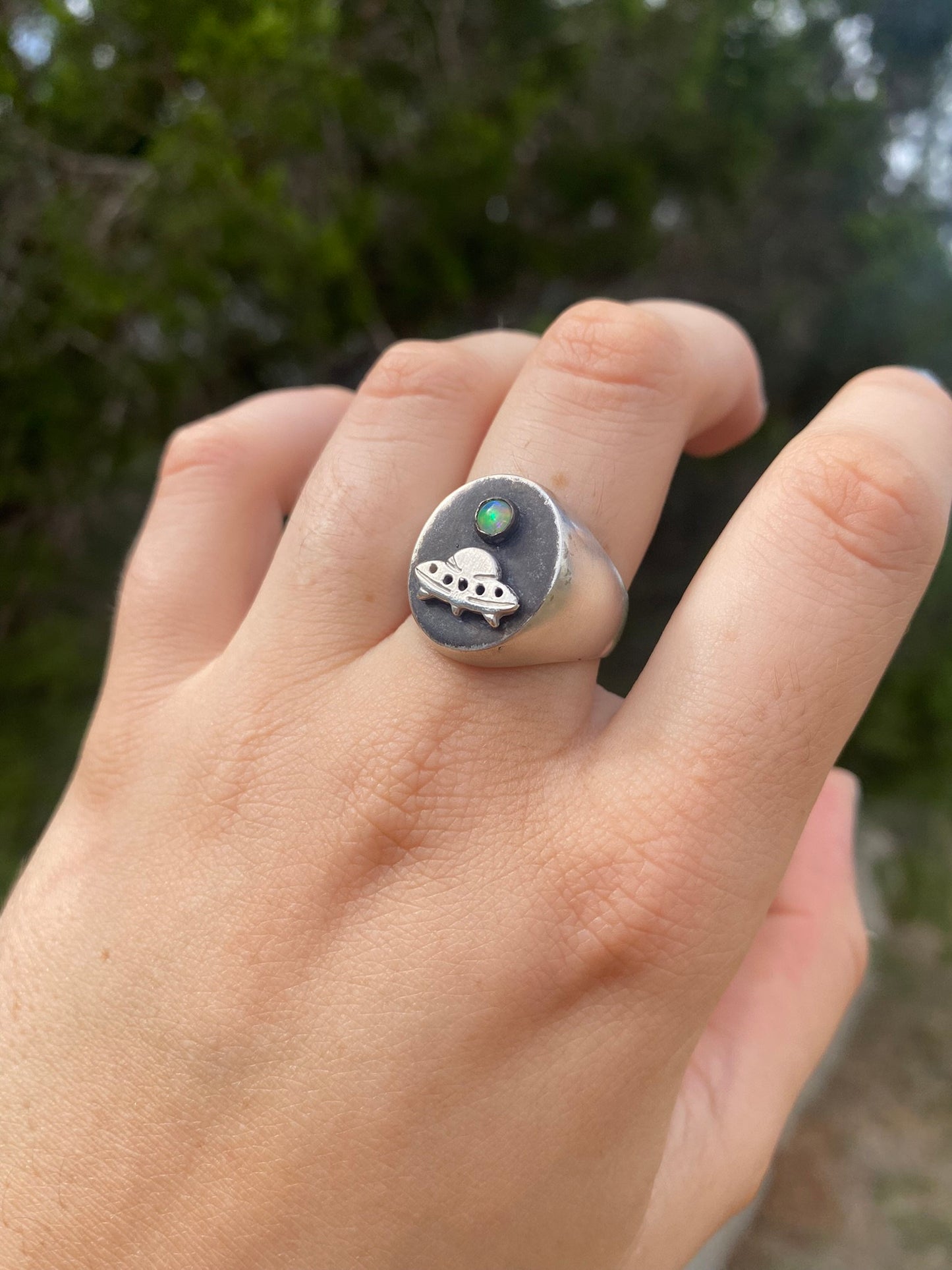 Made to Order Unisex UFO Ring with Ethiopian Opal Moon