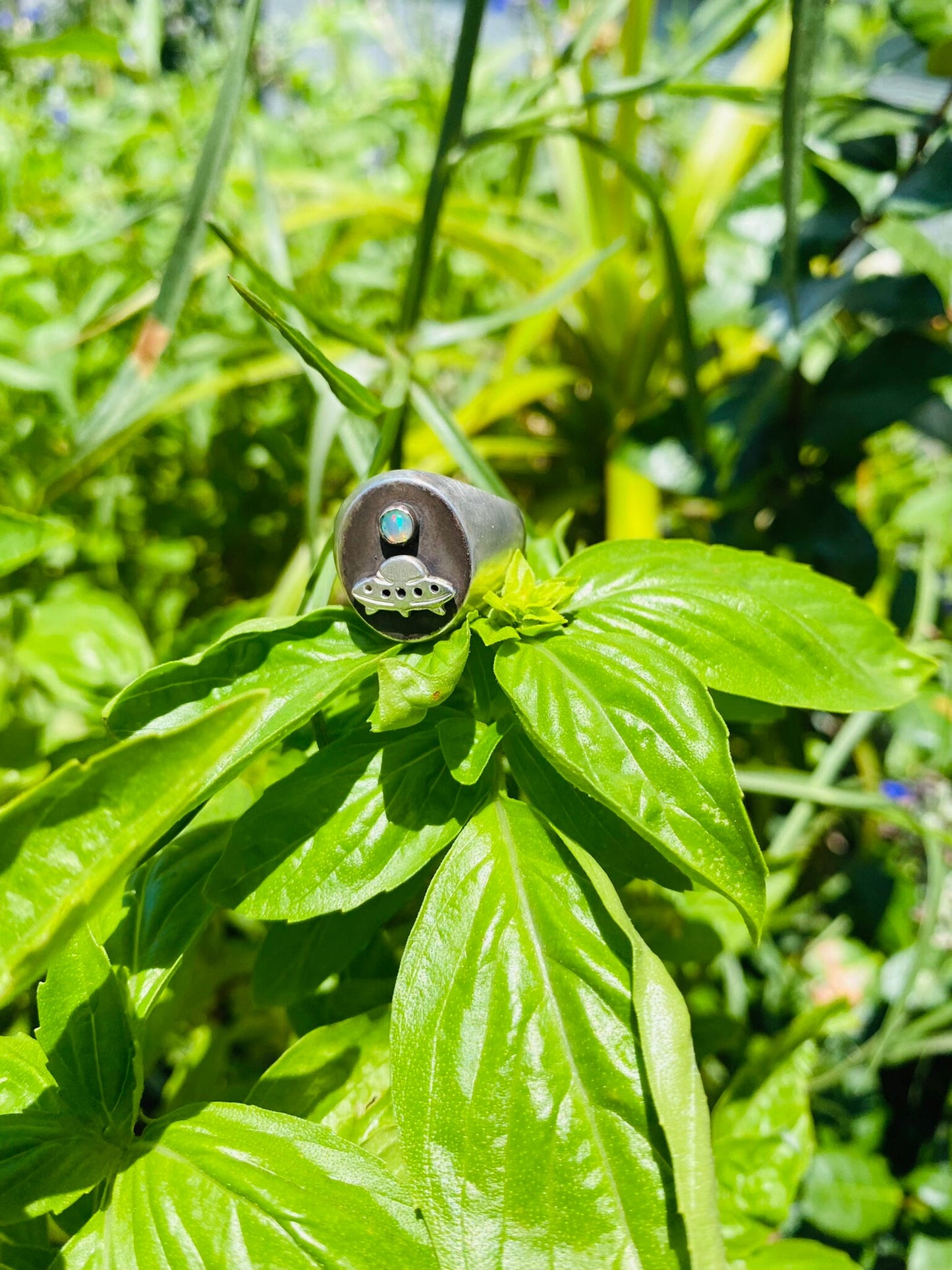 Made to Order Unisex UFO Ring with Ethiopian Opal Moon