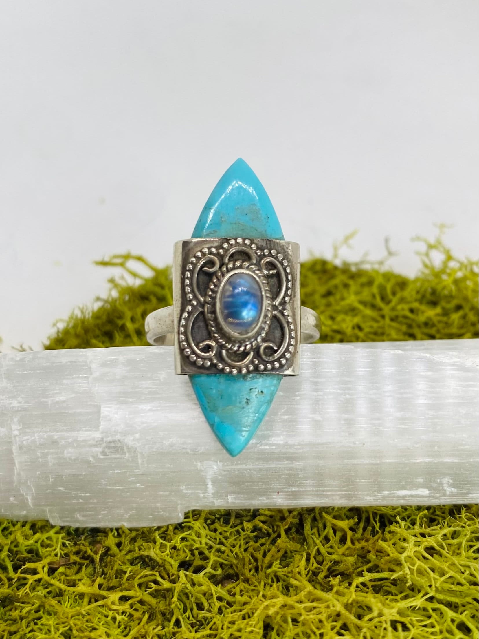 Labradorite & Turquoise Ring size 7