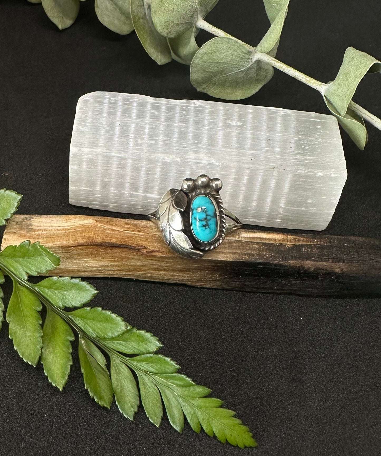 Vintage Turquoise Feather Ring size 8.5