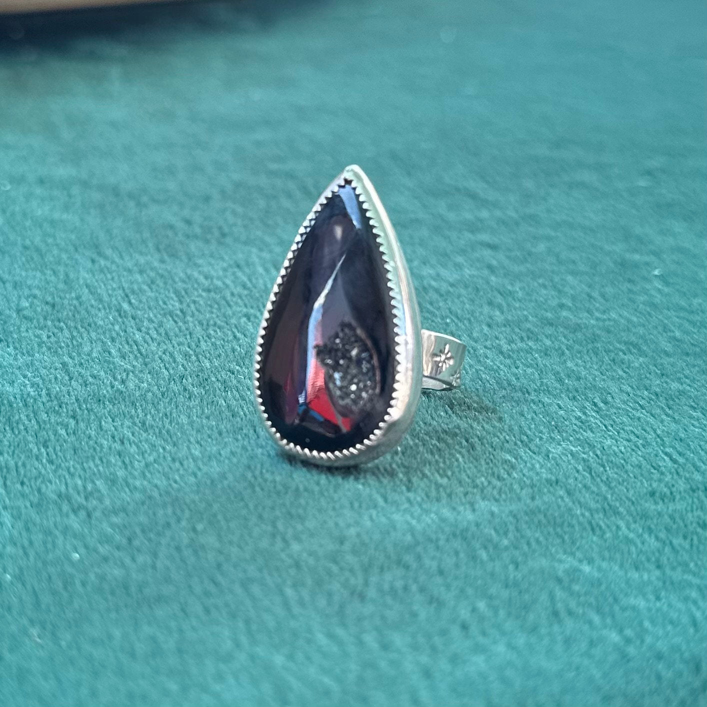Black Onyx Geode Teardrop Ring size 8 • Black onyx ring