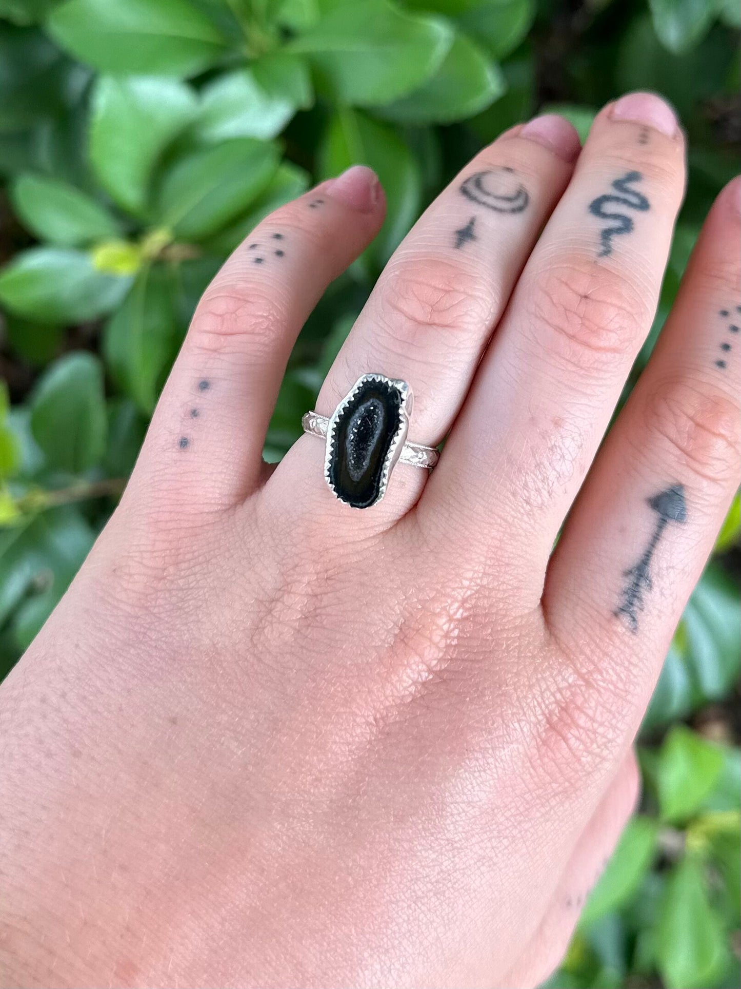 Tiny Geode Ring • Black Geode Ring • Black druzy ring size 6
