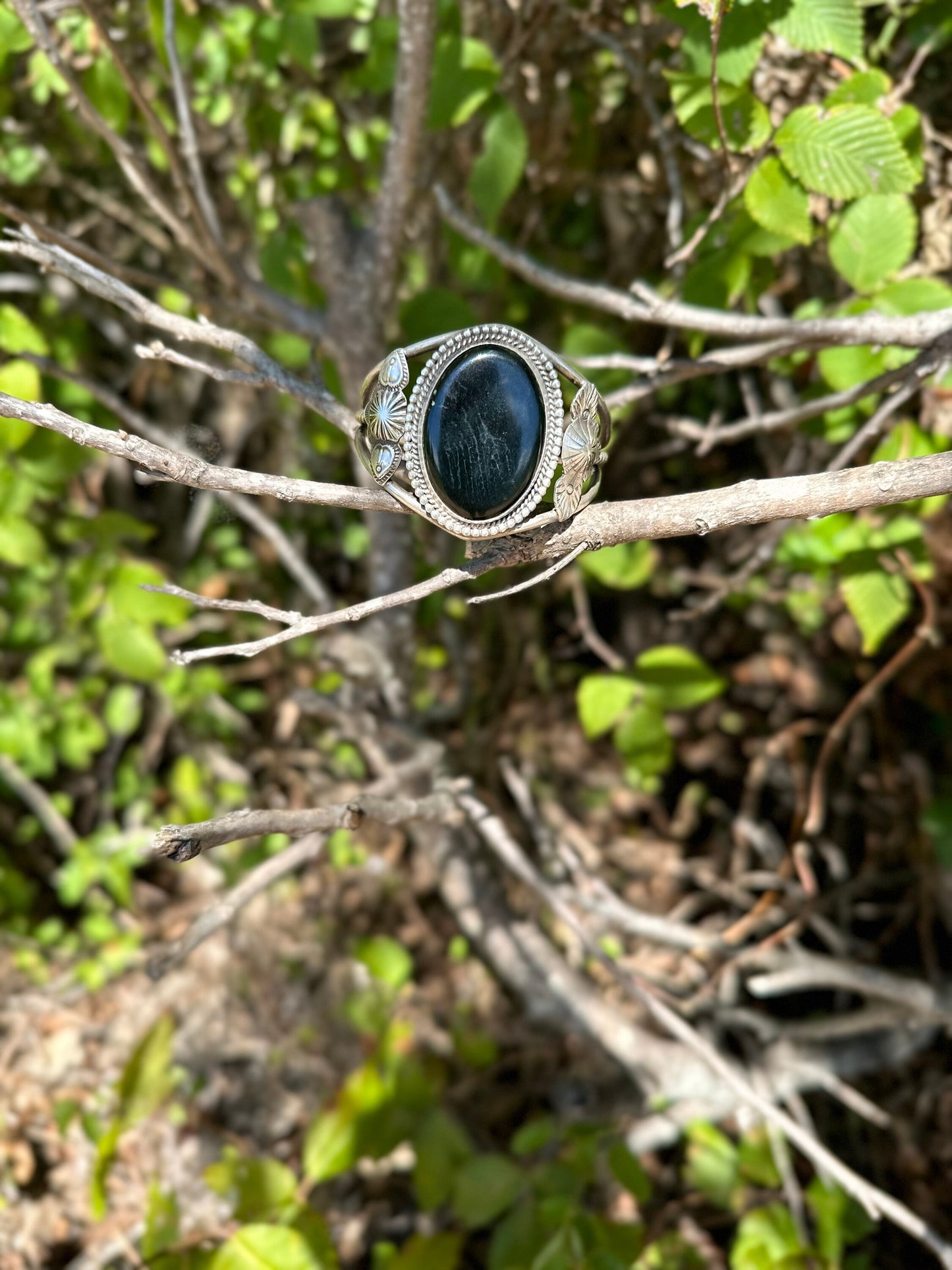 Vintage Onyx Cuff in Sterling Silver