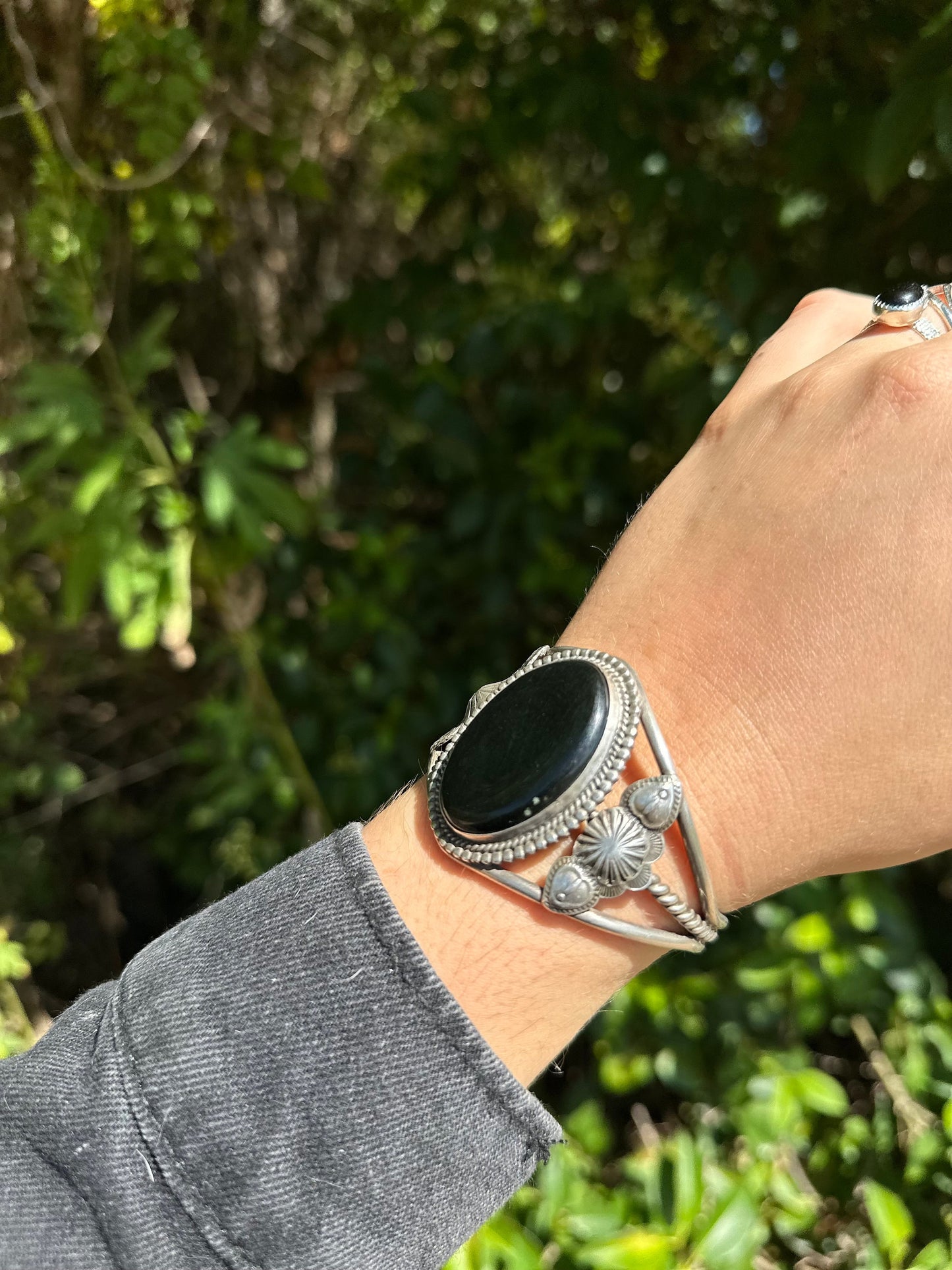 Vintage Onyx Cuff in Sterling Silver