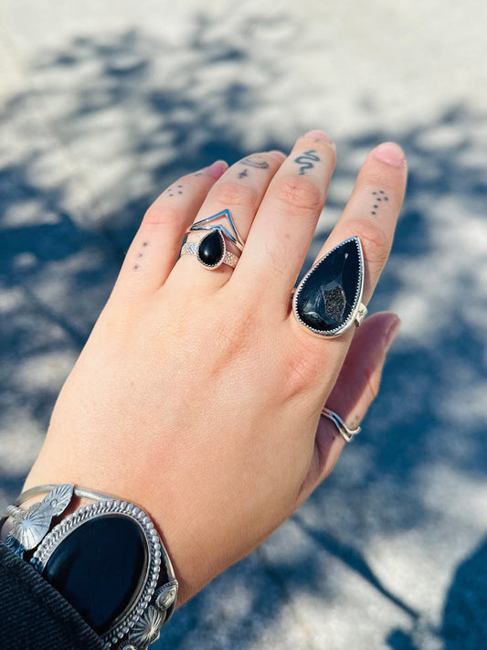 Black Tears Onyx ring size 6.5 Sterling Silver