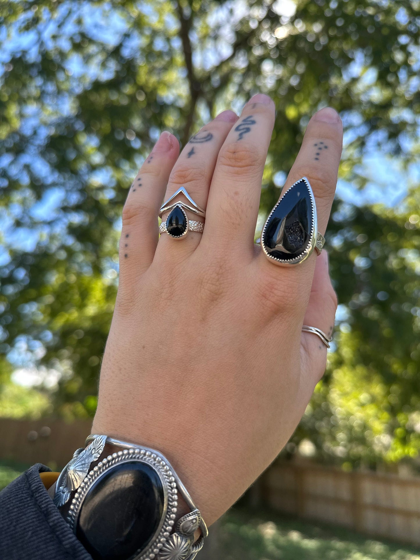 Black Tears Onyx ring size 6.5 Sterling Silver