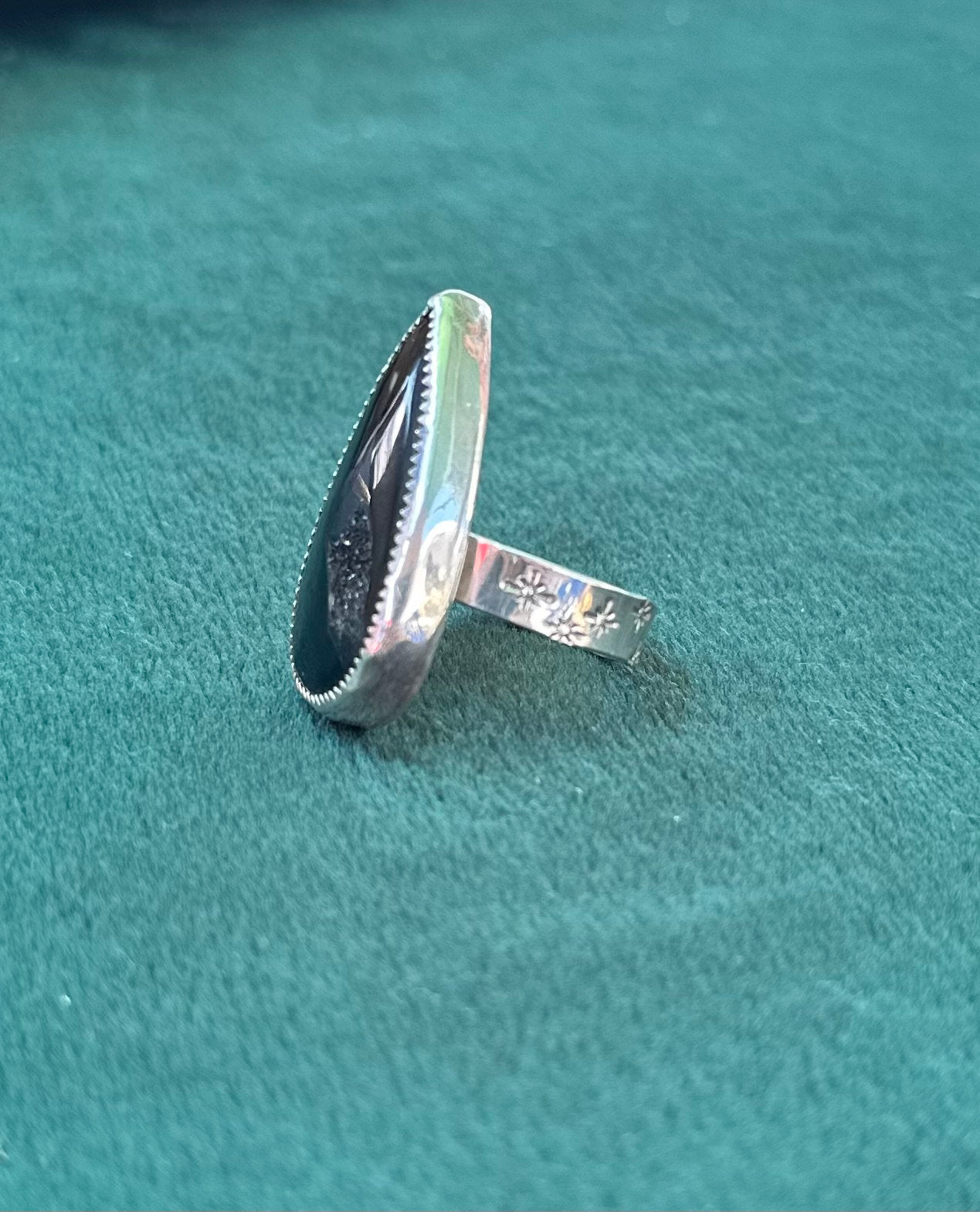 Black Onyx Geode Teardrop Ring size 8 • Black onyx ring