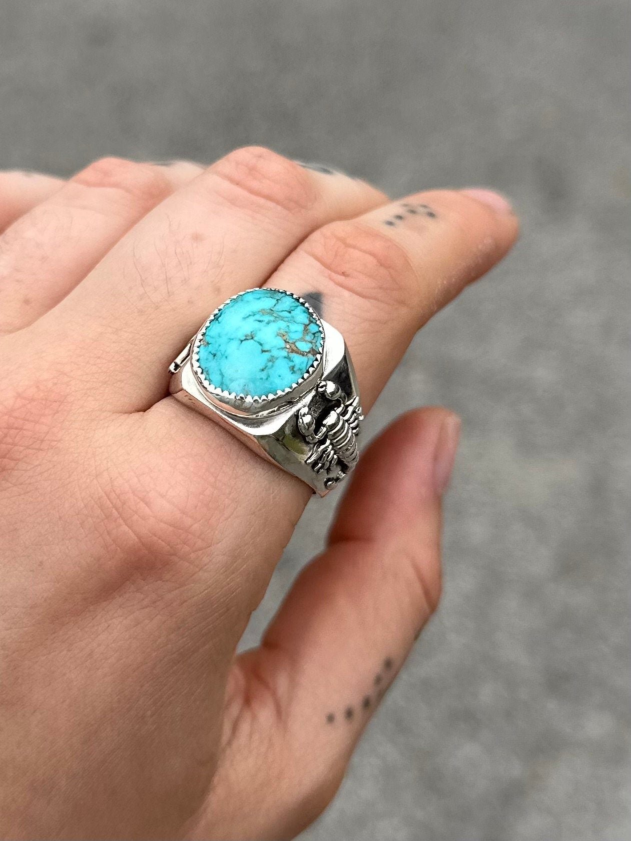 The Scorpion size 12 Kingman Turquoise Men Signet Ring