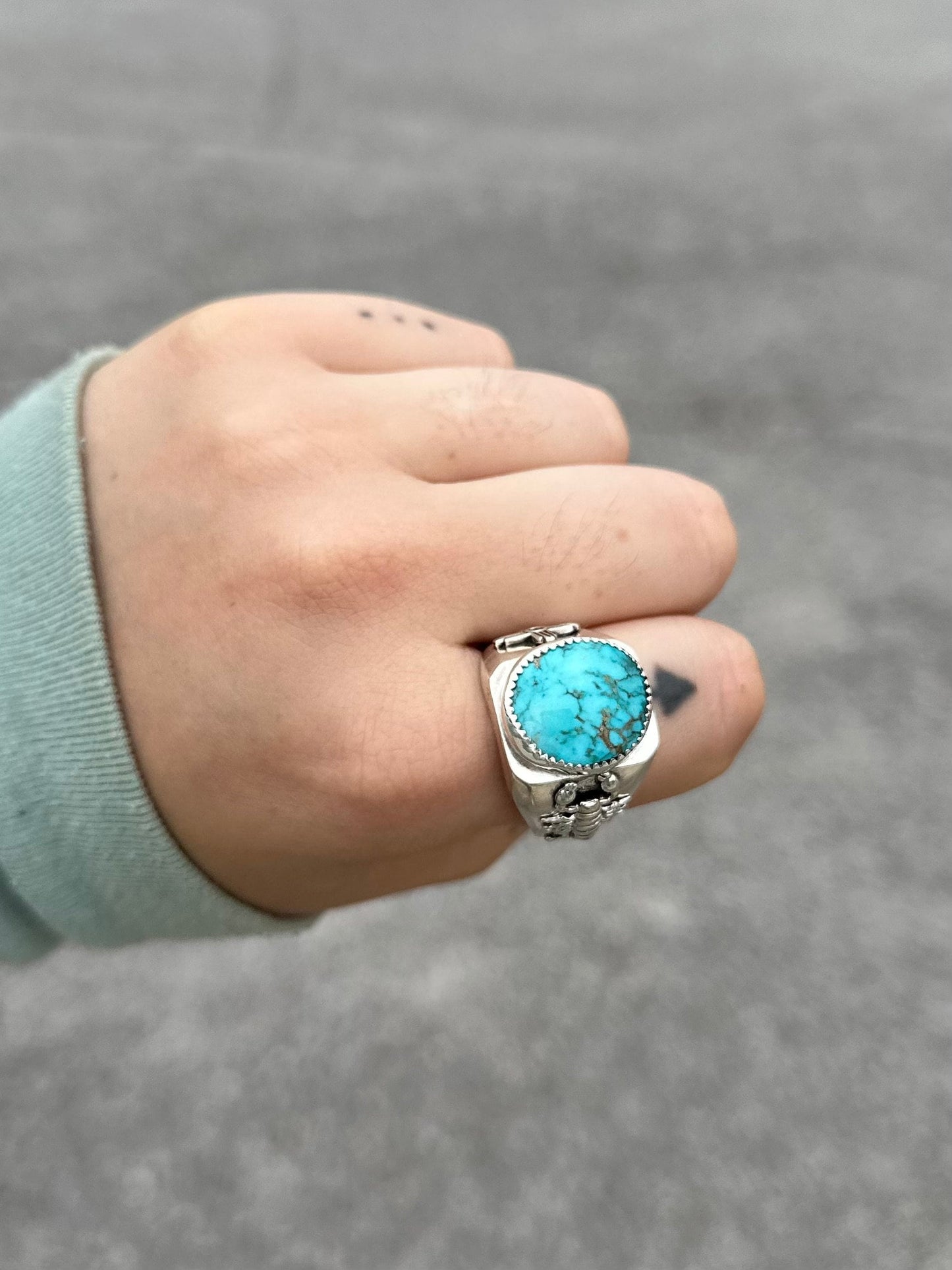 The Scorpion size 12 Kingman Turquoise Men Signet Ring