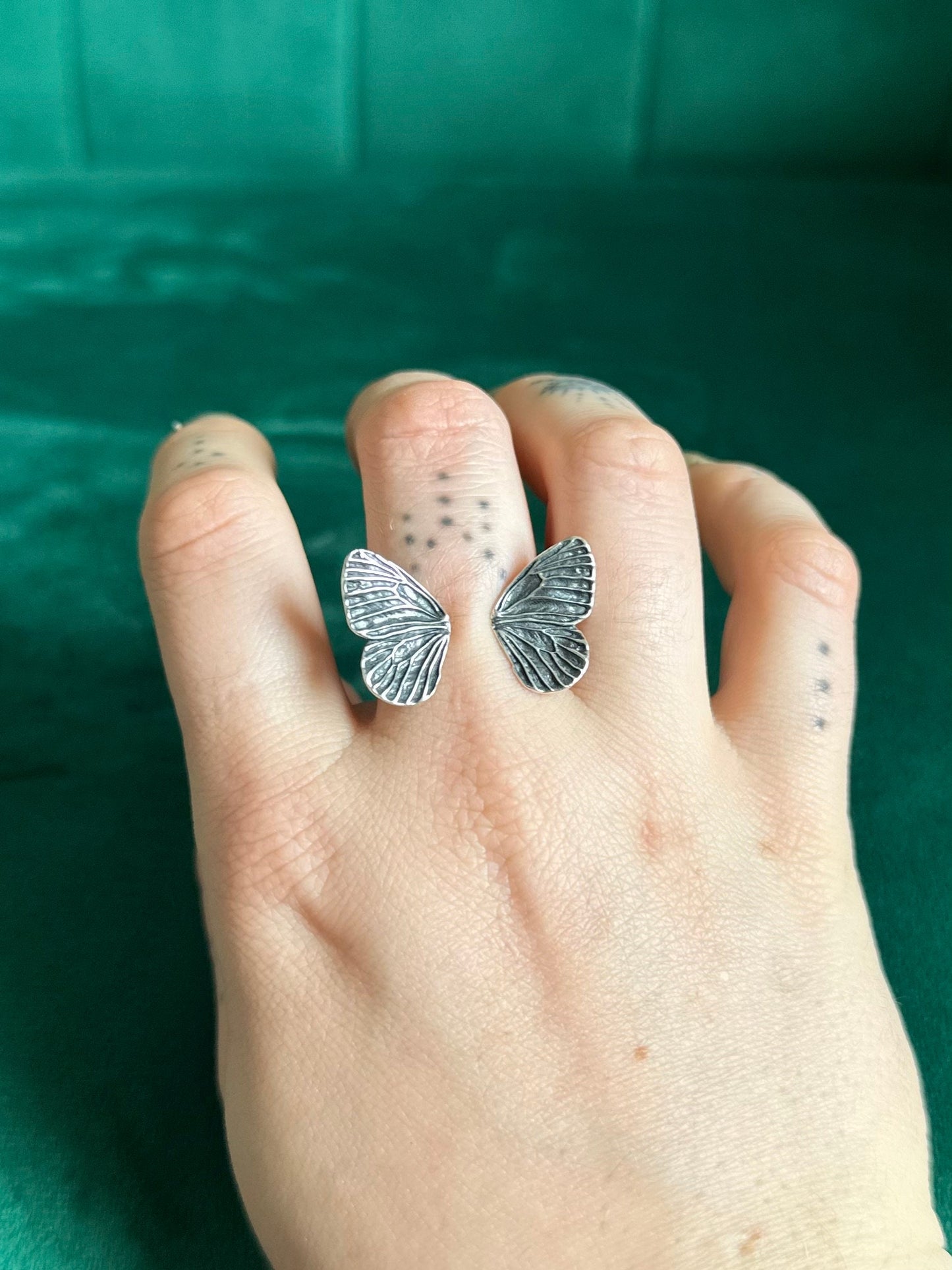 Chrysalis Adjustable Ring in sterling silver • butterfly ring