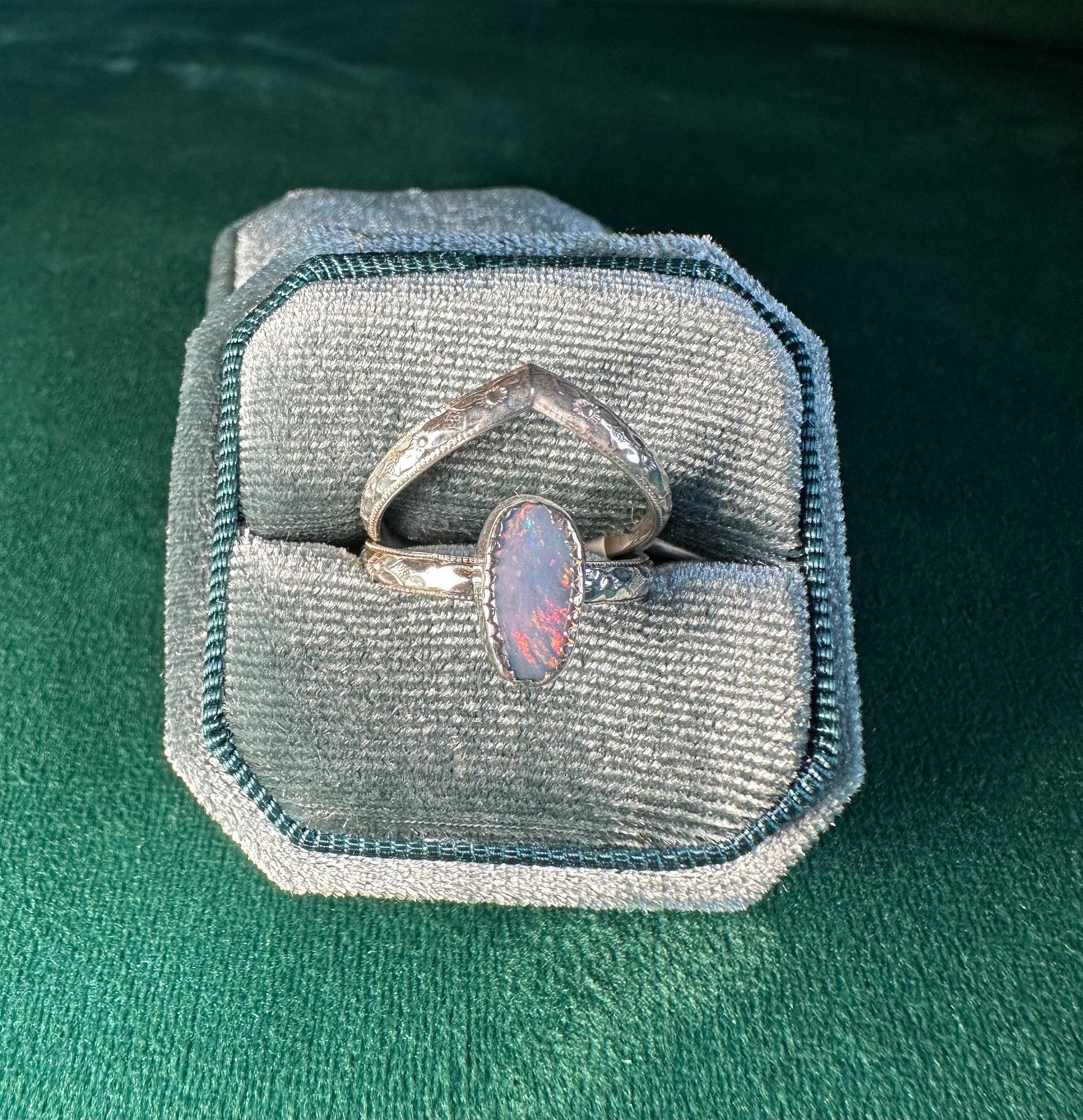 Australian Boulder Opal Ring Stacking Set size 8.5