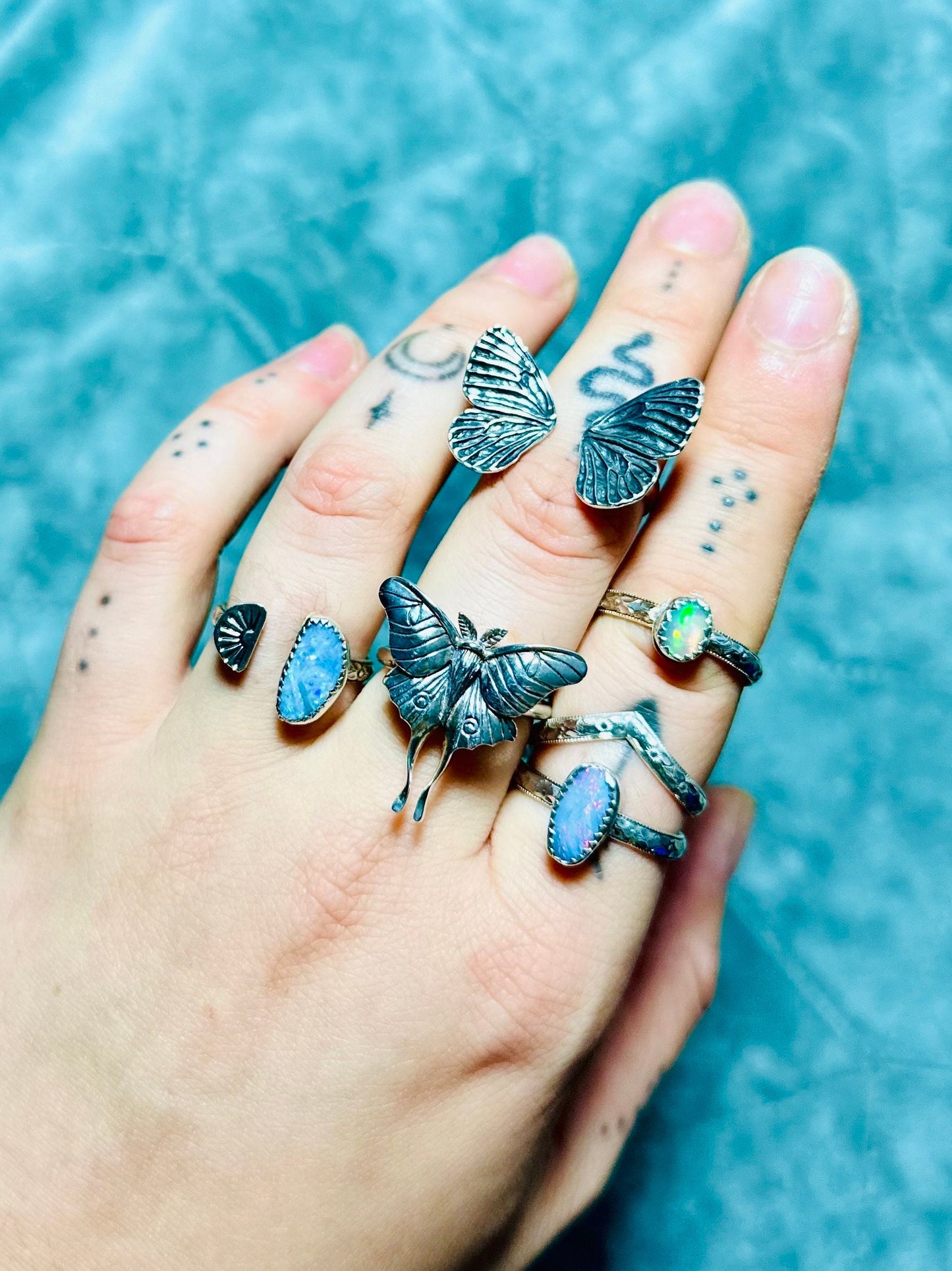 Luna Moth Adjustable Ring in sterling silver • Moth Ring