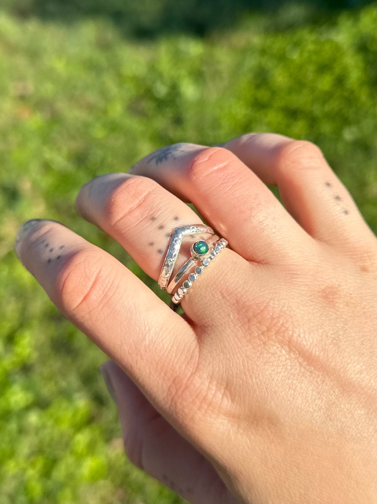 Black Opal Stacking Rings • Sterling black opal ring • size 5 to 9